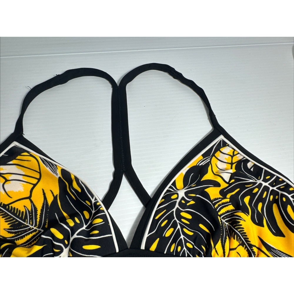 Athleta Bali Batik Bikini Top Yellow Black Tropical Palm Leaf Y-Back Size L - Picture 2 of 6